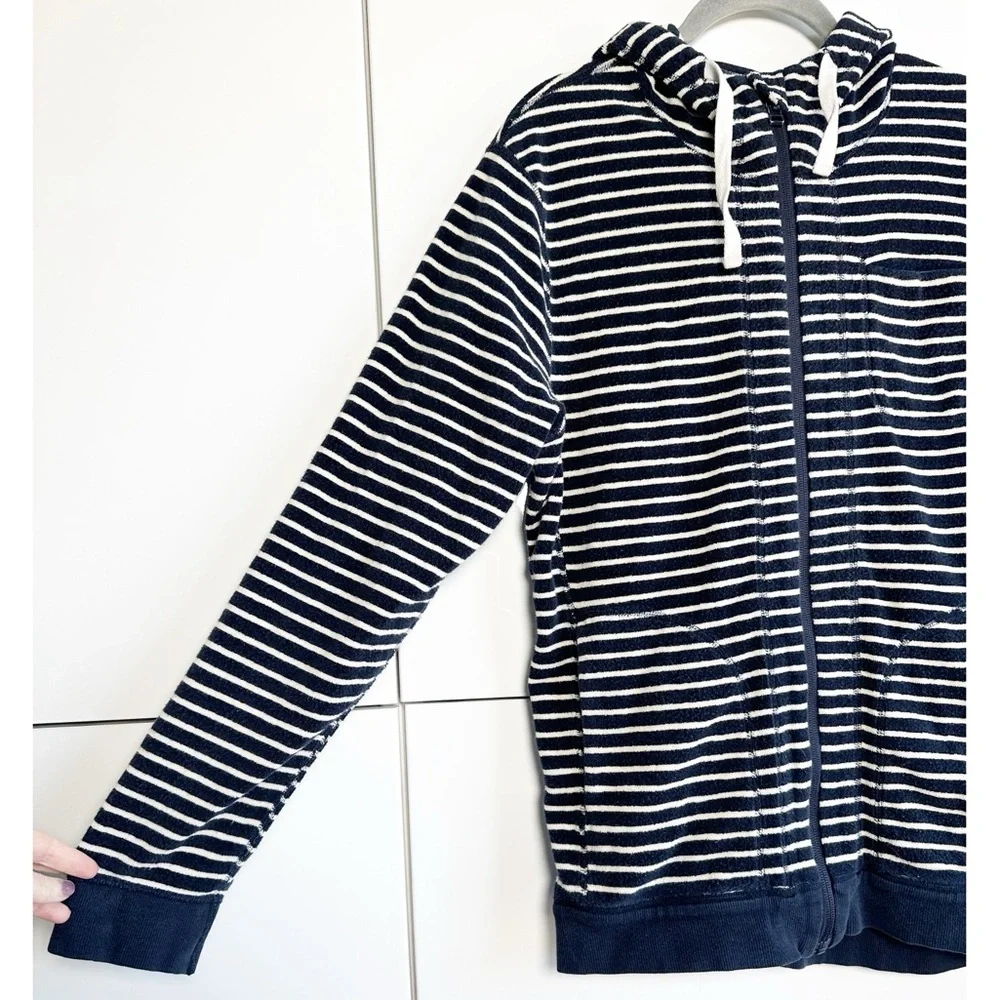 Snow Peak Terry Cloth Zip Up Hoodie Navy Cream Striped Medium Unisex